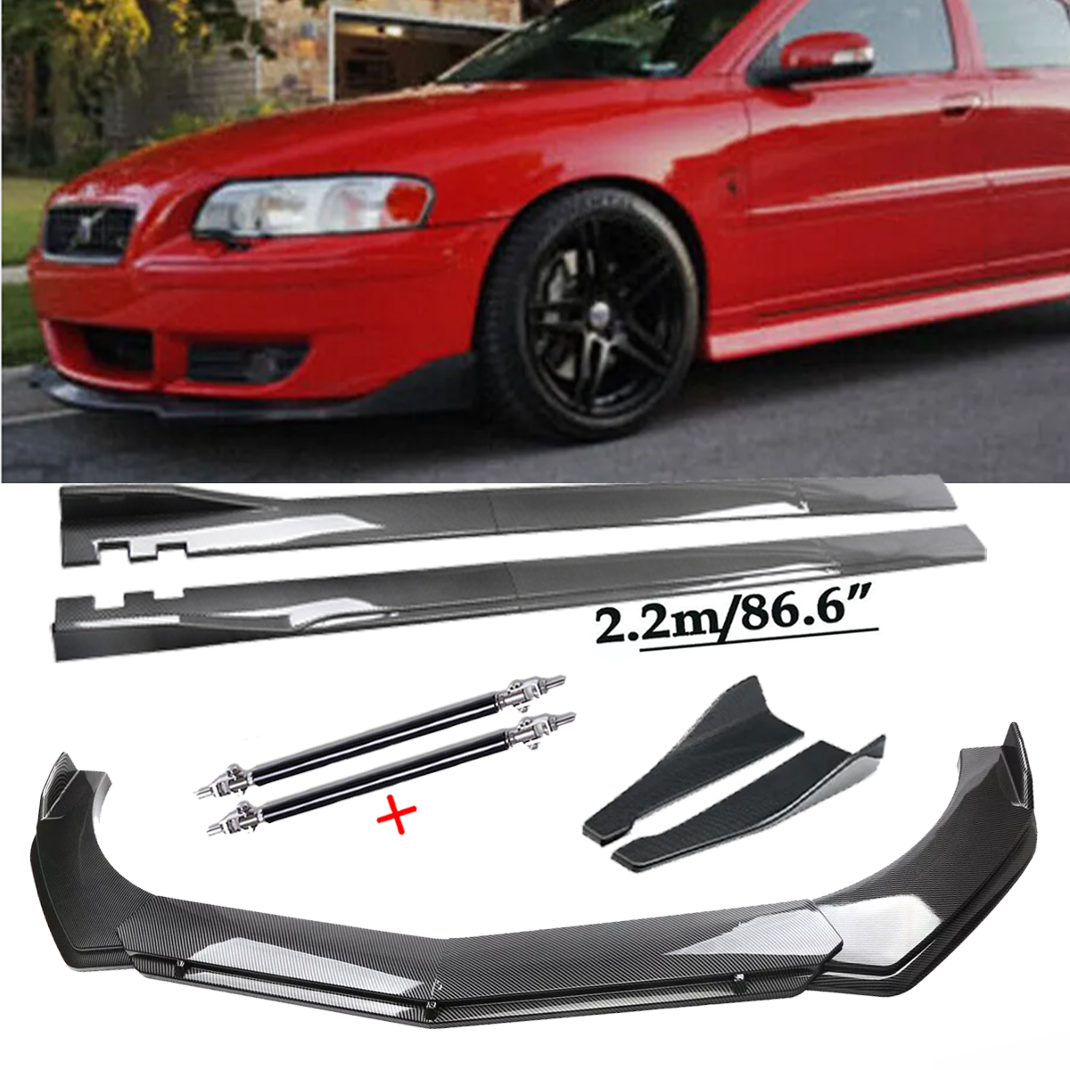 Carbon Fiber Front Bumper Lip & Side Skirts for Volvo S40 S60 S70 S80