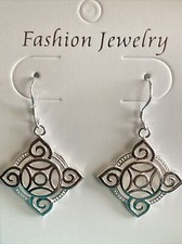 Pretty New 925 Silver Plated Openwork Diamond Shape Hook Dangle Drop Earrings