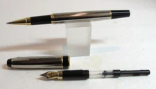 TERZETTI Expert  Metal Chrome /GT Trim Fountain Pen/ Rollerball Combo Dual Set