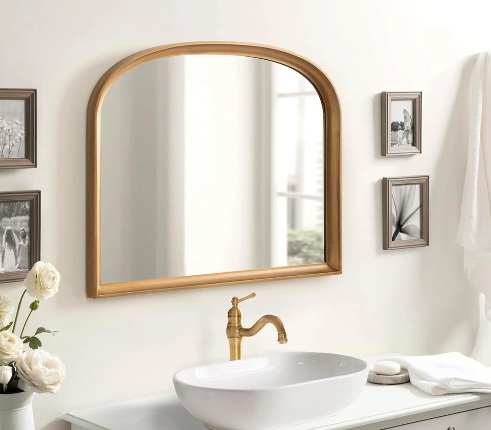 Hatherleigh Modern Arched Wooden Wall Mirror, 34 X 28, Gold, Decorative Wood Bas - Image 3 of 4