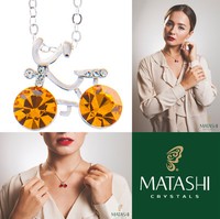 16 Rhodium Plated Necklace W/ Bicycle & Yellow Crystals By Matashi on sale 16 Rhodium Plated Necklace W/ Bicycle & Yellow Crystals By Matashi on sale