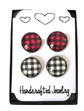 Larger Red and Black Buffalo Plaid Stud Earrings & Black and White Buffalo Plaid