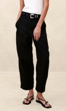 NWT  Banana Republic RT 130 Black Mya Cotton-Linen Relaxed Ankle Cargo Pant 10R