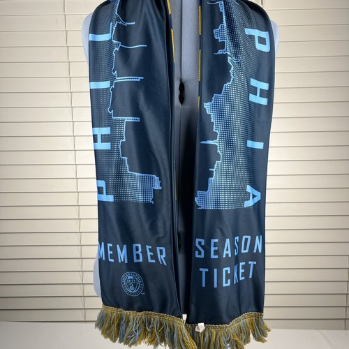 Philadelphia Union Season Ticket Scarf Fringed Spell Out Logo MLS Soccer Blue - Picture 2 of 5