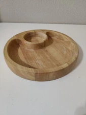 Wooden Serving Tray Brown Dip and Chips, Vegetables, Entertaining