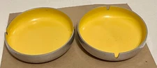 2-Duk-It round metal aluminum ashtray enamel coating tabletop 5-3/8" dia. Yellow