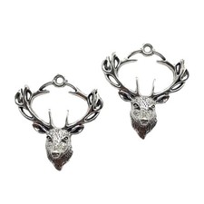 50pcs Deer Head Antique Silver Charms Pendants For Jewelry Making 28 25mm