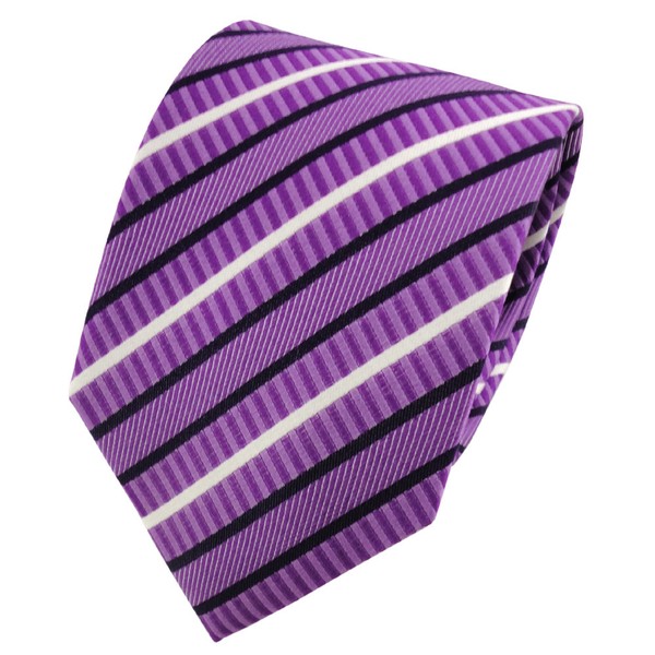 Tigertie Seidenkrawatte Lila Violett Dunkelblau Weiß Gestreift - Krawatte Seide-image