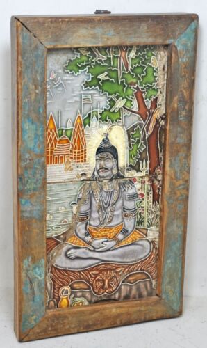 Antique Wall Décor Ceramic Tile Panel God Shiva Original Old Hand Crafted - Picture 1 of 7