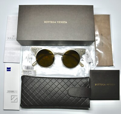 BOTTEGA VENETA BV0113S 002 SILVER METAL BROWN ROUNDED CAT  display picture 3