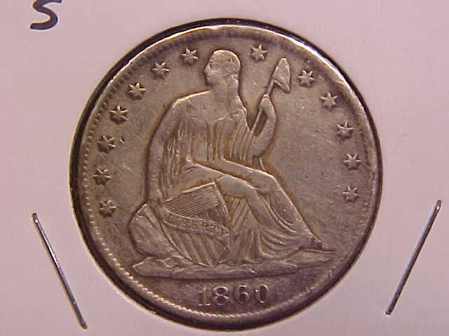 1860 S SEATED LIBERTY HALF DOLLAR - CLEANED - XF+ - SEE PICS