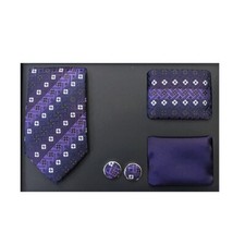 New formal Men's necktie solid  pattern hankie cufflinks 4 pc Gift Set Purple