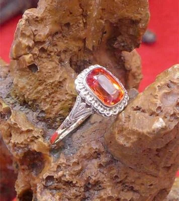 Synthetisch hergestellter Saphir Damen Ring in 585 Gelbgold platiniert orange - Bild 1 von 4