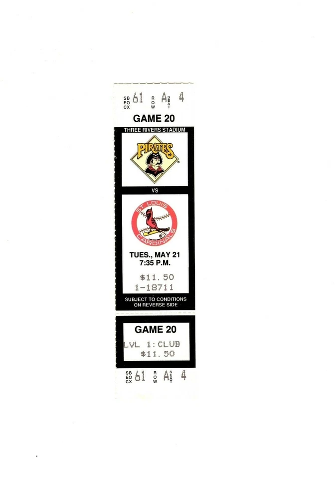 May 20 1991 St Louis Cardinals @ Pittsburgh Pirates Ticket Barry Bonds 2 HR - Image 2 of 2