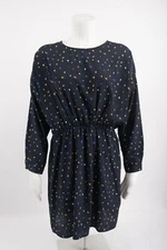 FRNCH Paris Womens Navy Blue Printed Dress Long Sleeved Size M L  A-Line