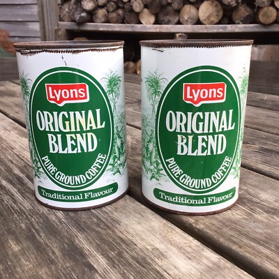 2 Vintage Pre Barcode Lyons Original Mischung Rein Gemahlen Kaffeedosen - Ohne Deckel
