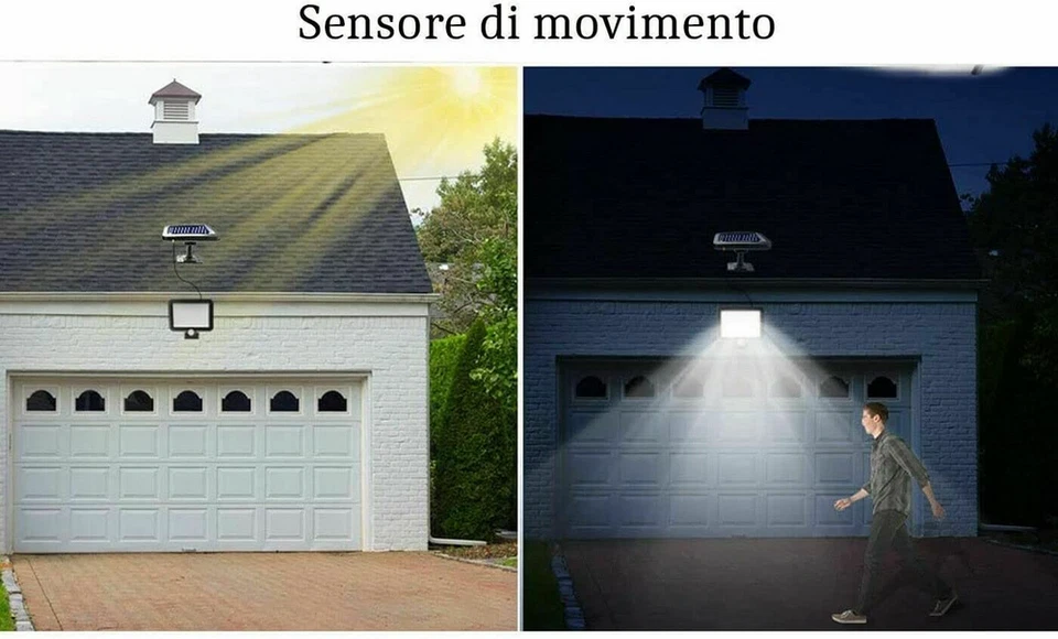 2X LAMPADE SOLARI DA ESTERNI FARO 30W PANNELLO RICARICA SOLARE SENSORE MOVIMENTO - Immagine 3 di 4