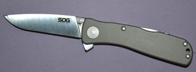 SOG Twitch II AUS-8 Flat Blade Lockback Gray Aluminum Handle Folding Knife-Great