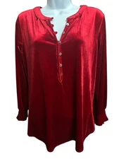Intro Love the Fit 3X Top Red Velvet Velour Long Sleeve Smock Cuffs Christmas