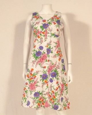 60er FRANZÖSISCHES VINTAGE SOMMERKLEID ''TREVIRA 2000'' BLUMENDRUCK UK 10/12 - FR 38/40