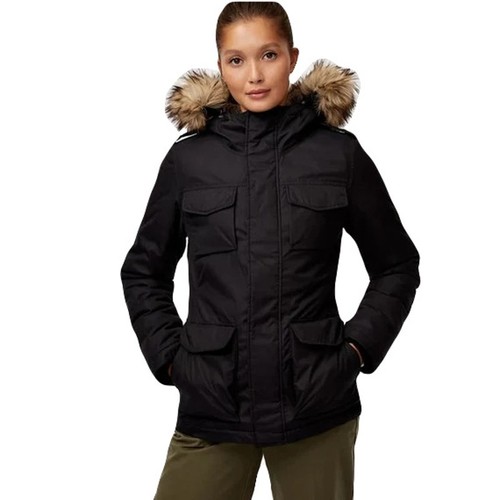 Aritizia TNA Niseko Parka Jacket M Black Hooded Brown Faux-Fur Lining Zip Pocket