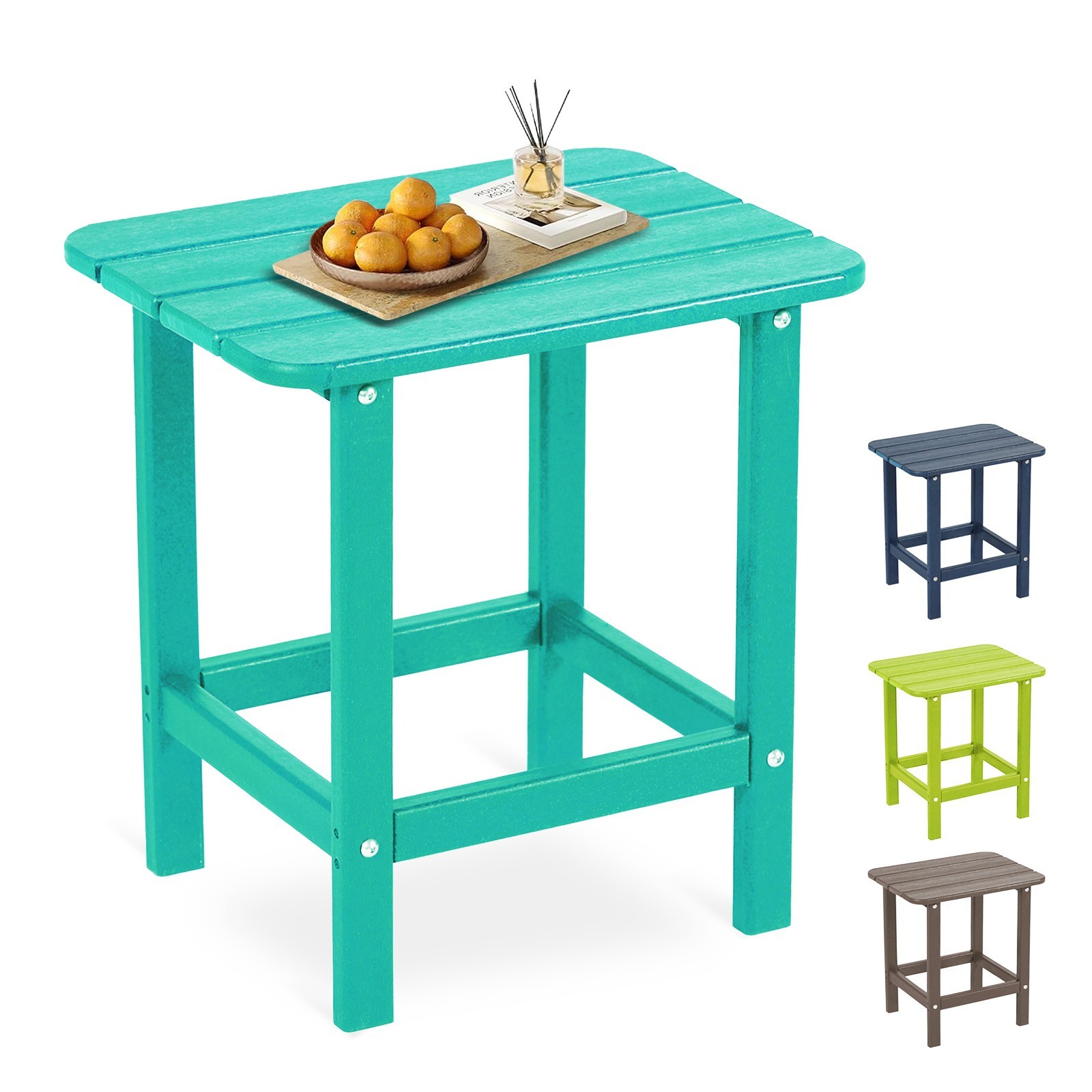 Aoodor Adirondack Side Table HDPE End Table Rectangular Outdoor for Patio Garden