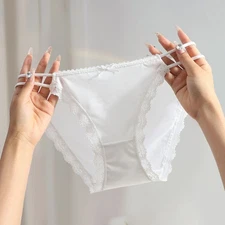 Sweet Girls Lady Faux Silk Panties Briefs Sheer Silky Panty Sexy Lace Underpants