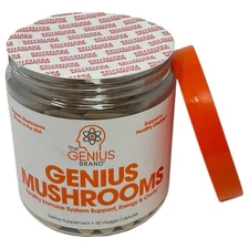 The Genius Brand, Genius Mushrooms- 90 Veggie Capsules, Grown In USA