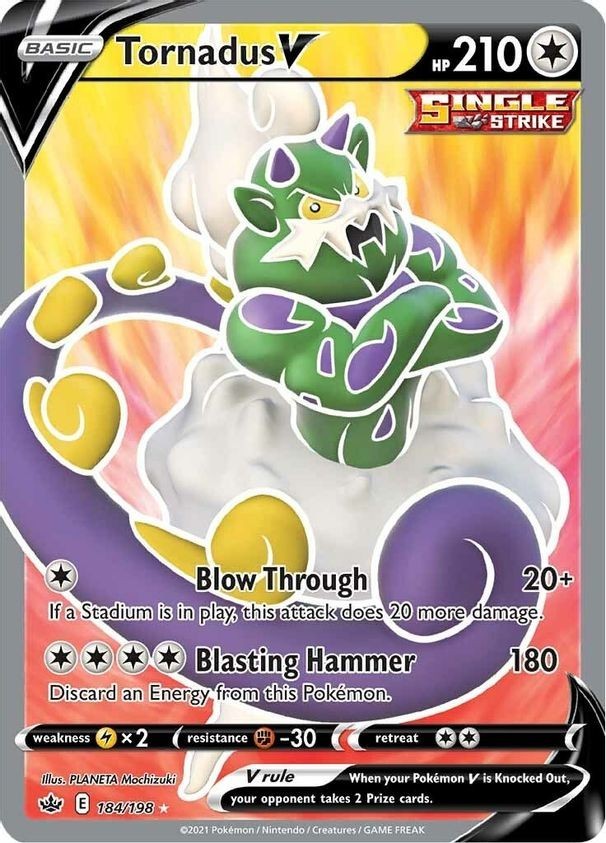 Tornadus V - 184/198 - Pokemon Chilling Reign Sword & Shield Full Art Card NM