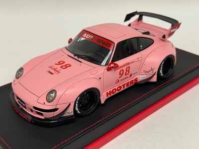 1/18 Ignition model Porsche 911 Carmen Matte Pink  on a custom Leather Base