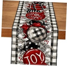White and Black Buffalo Plaid Christmas Table Black Christmas Ball Table Runner