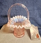 VINTAGE FENTON BUTTERFLY & BERRY PINK OPALESCENT BASKET