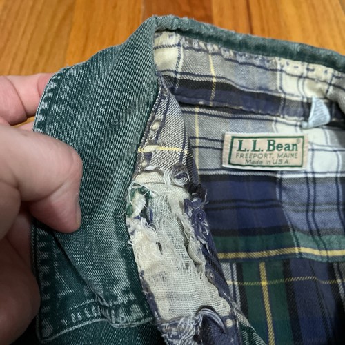 Vintage LL Bean Grunge Fade Workwear Denim Flannel Lined Shirt Forrest Green USA - Picture 5 of 12
