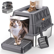 XXXL Stainless Steel Litter Box with Lid for Large Cats - Odorless  Leakproof