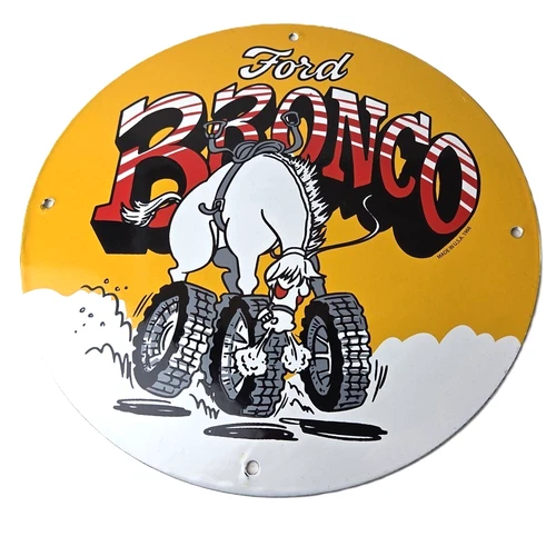 Vintage Ford Bronco Service Porcelain Sign - Gas Pump Porcelain Auto Sign