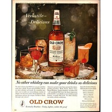 1963 Old Crow Bourbon Whiskey Mint Julep Drink Serving Tray Vintage Print Ad B7