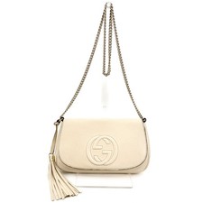 Gucci SOHO Chain Leather Shoulder Bag Ivory Gold Silver 536224 Authentic