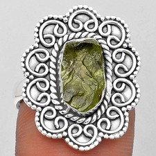 Filigree - Natural Peridot Rough 925 Sterling Silver Ring s.7 Jewelry R-1337