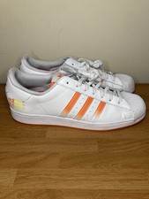 Adidas Superstar Sneaker Mens 13 White Orange Athletic Sneaker Y2K Shell Toe
