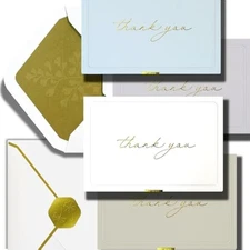 Gold foil thank you cards bulk with envelopes, 32-pack embossed blank 