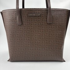 Tommy Hilfiger Logo Satchel Tote Shopper Designer Brown Bag Purse