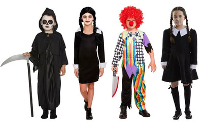 Kinder Halloween Kostüme, Gruselige Tochter Clown Sensenmann Spukmädchen Mittwoch Look