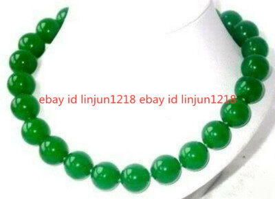 Huge 14mm Natural Imperial Green Jade Round Gemstone Beads Necklace 18''