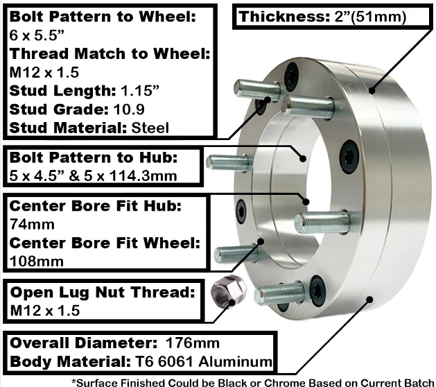 4pc 2"Thick CONVERSION ADAPTERS 5X4.5 To 6X5.5 FIT:5Lug Hub to 6Lug Wheel 12x1.5 - Image 2 of 4