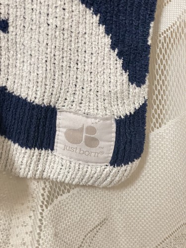 Just Born Whale Navy Blue White Chenille Knit Baby Blanket Reversible Lovey - Picture 4 of 6