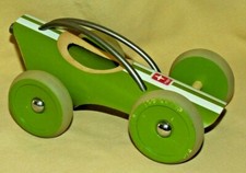 HAPE CAR BAMBOO RACE RACING GREEN WHITE WOOD WOODEN RUBBER WHEELS GC FREE WHEEL.