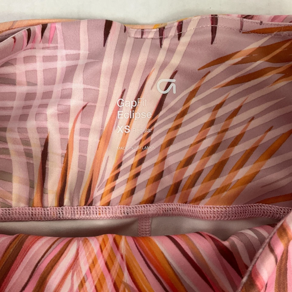 Leggings GAP Fit XS Rosa Naranja Estampado Hoja tiro alto Recortados Elastizados Cordón Foto 4 de 4