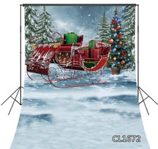 5X7FT Christmas Tree Backdrop Photography Santa Claus Sleigh Gifts Background