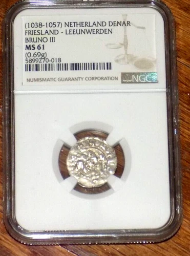 NETHERLANDS Friesland-Leeunwerden Bruno III 1038-57 Silver Denar NGC MS61 UNC
