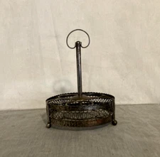 Vintage Silverplate Spice Rack Jar Caddy Drink Caddy 5 Place with Handle - Nice!
